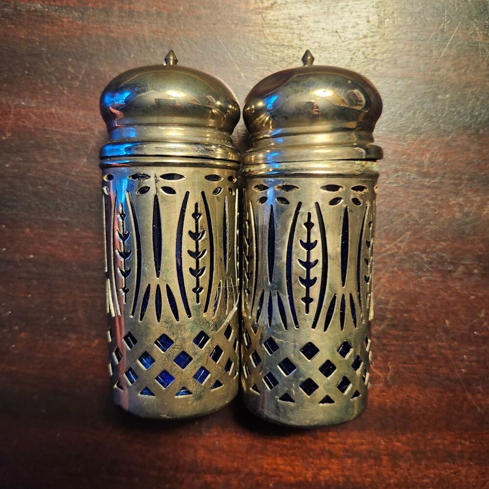Vintage Avon Royal Sapphire Cobalt Blue Silver Plated Salt & Pepper Shakers